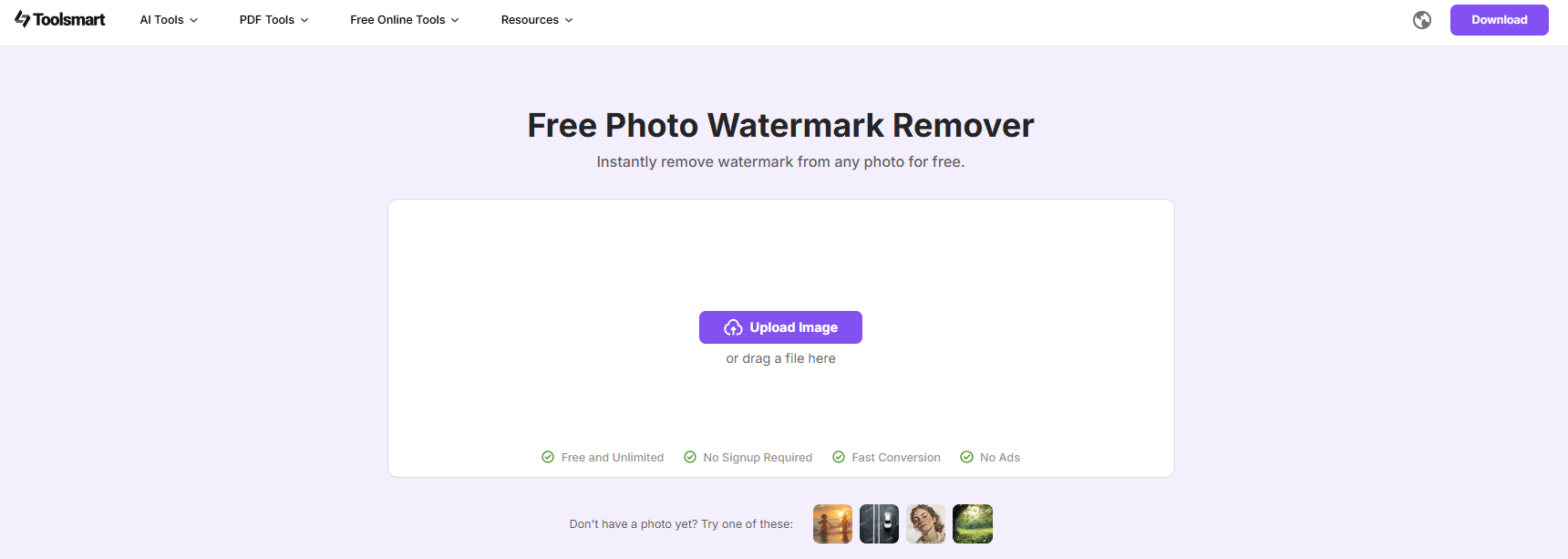 ToolSmart’s Watermark Remover Interface