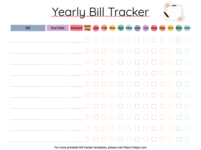 Rainbow yearly bill tracker