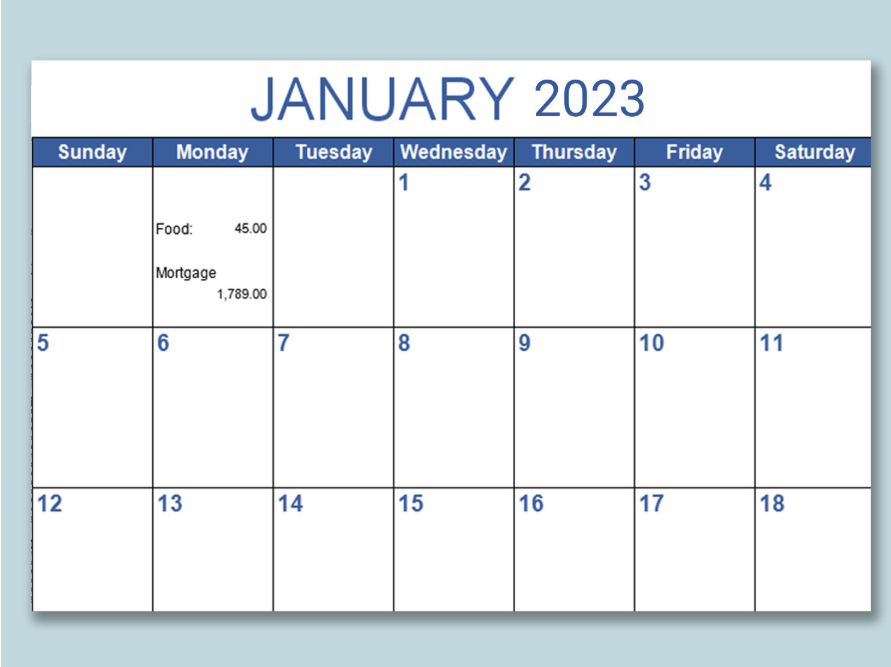 Monthly Budget Calendar