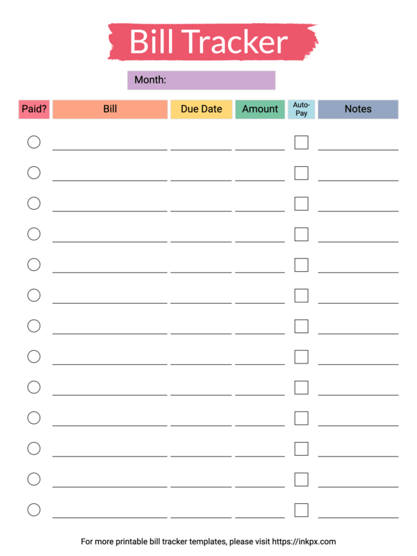 Rainbow Color Monthly Bill Tracker Template