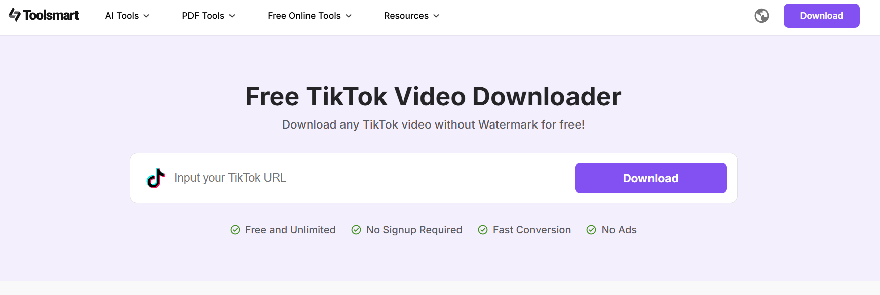 Toolsmart TikTok Downloader interface