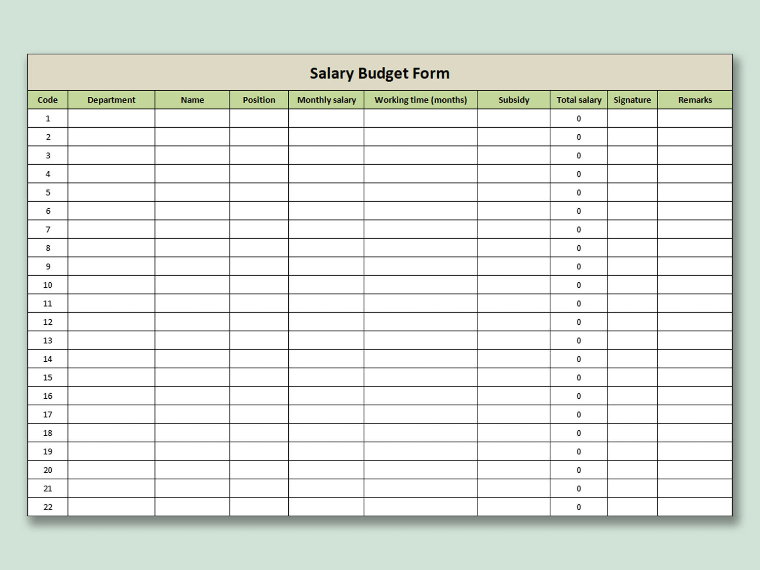Simple Salary Budget Form