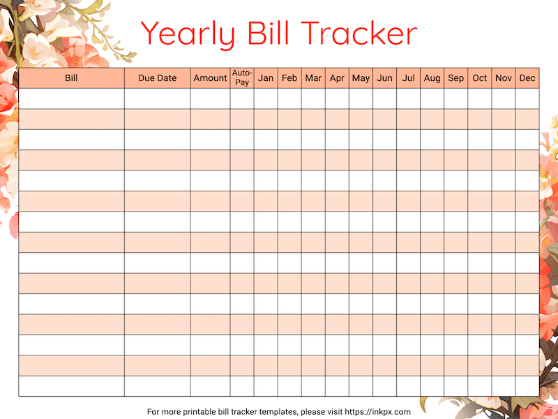 Floral yearly bill tracker