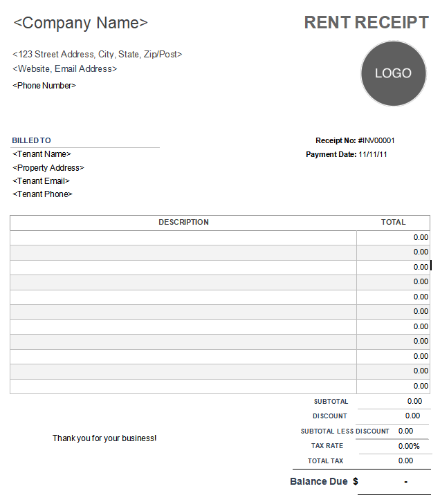 Rent Receipt Template 5 Example