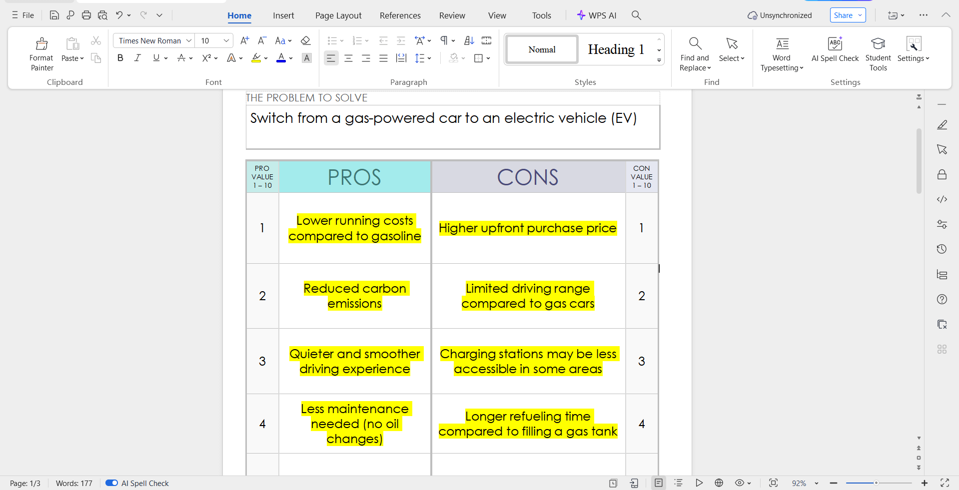 Pros And Cons Edited Text WPS Office