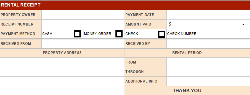 Rent Receipt Template 4 Invoice